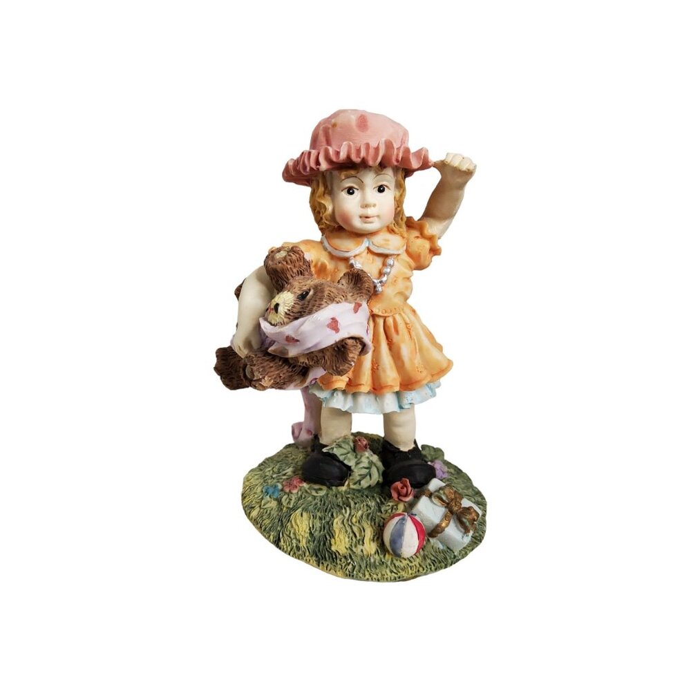 Vintage 1980's ArtMark Little Girl with Bear hand painted resin figurine
